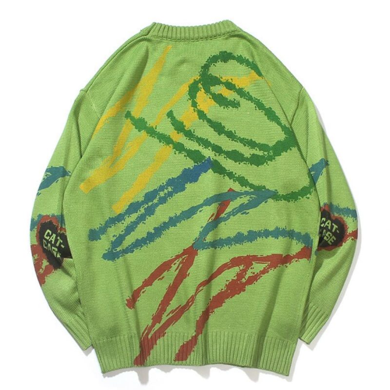 Colorful Lines Graffiti Knitted Jumper Sweaters - Image 4