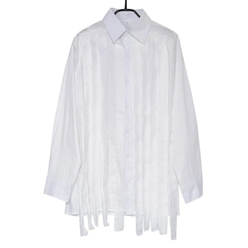 IEFB Large Loose Patchwork Fringed Ribbon Shirt - Image 7