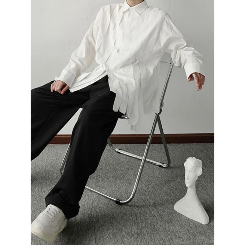 IEFB Large Loose Patchwork Fringed Ribbon Shirt - Image 4