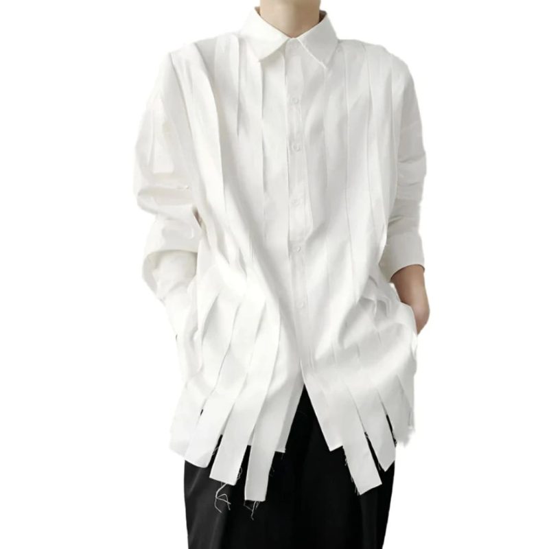 IEFB Large Loose Patchwork Fringed Ribbon Shirt - Image 2
