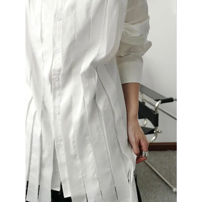 IEFB Large Loose Patchwork Fringed Ribbon Shirt - Image 5