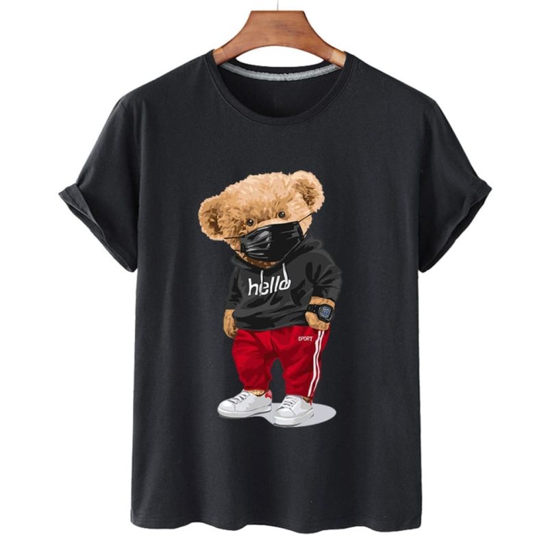 Sports Mask Bear Print T-Shirt